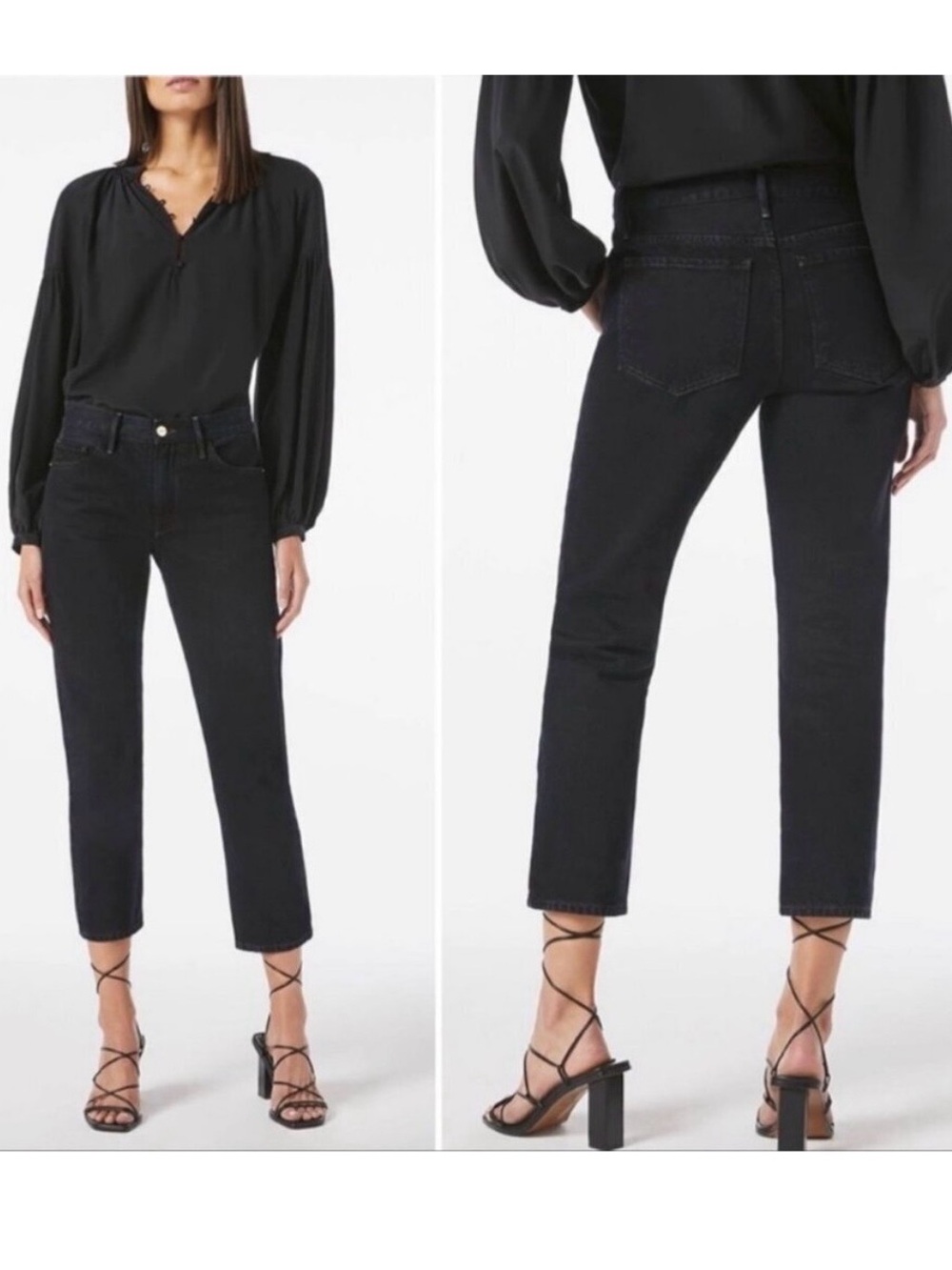 Frame Le Piper Jeans Size 24 Black Letter Crop Ankle Straight Leg Denim Capsule